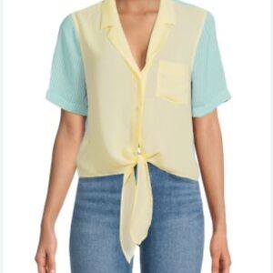 BCBG Yellow Notched Collar Tie Front Crop Top‎